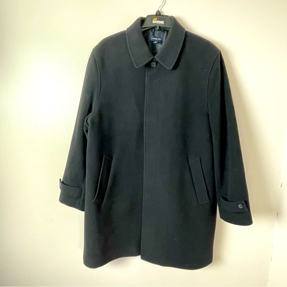 Lands' End Vintage Wool Pea Coat - Black - Size 46